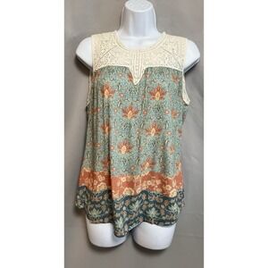 Anthropologie Maeve Eleanor Top Womens Small Blue‎ Floral Crochet Sleeveless